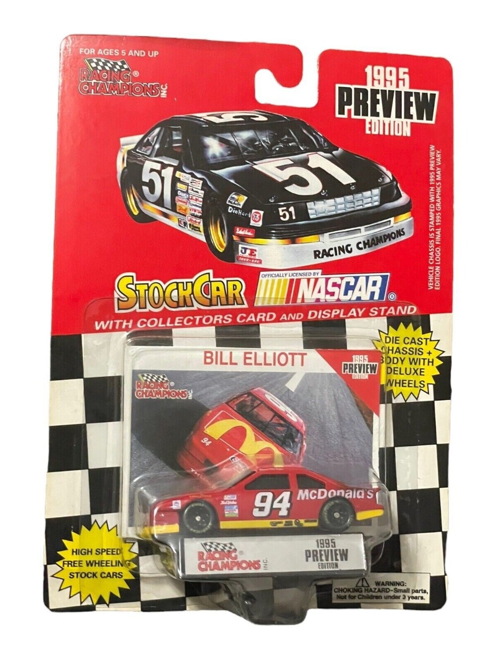 Bill Elliott Racing Champions #94 McDonalds 1995 Preview Diecast 1/64